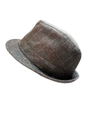 Men's Gray Plaid Wool Blend Fedora Size M-L NWOT